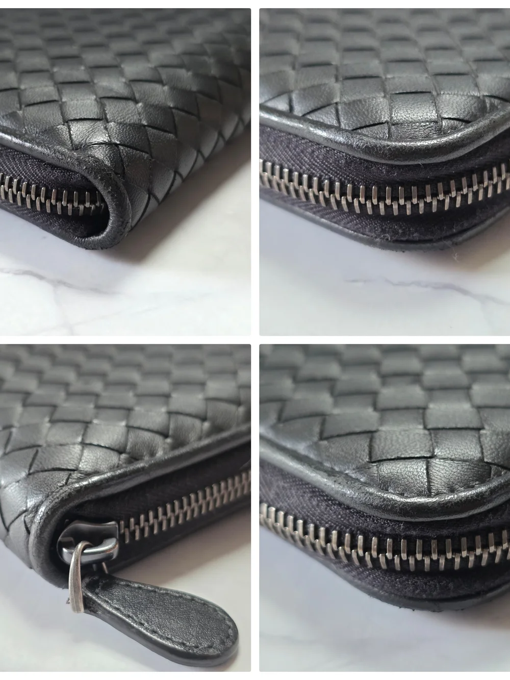 Bottega Veneta Black Intrecciato Zip Around Wallet